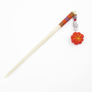 Cattle Bone Hair Stick with Pumpkin Orange 6.6 In